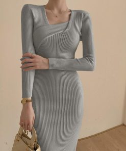 ワンピース | タイト ニットクロスネック