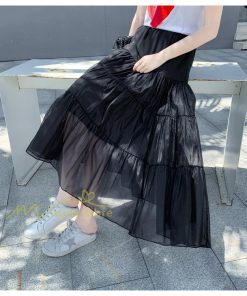 スカート | レディース チュール春夏 コーデ ウエストゴム ロングフレア着痩せ 通勤 カジュアル ドッキング プリーツ通学
