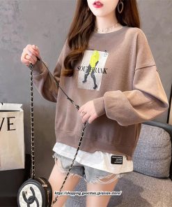 パーカー | トレーナー レディース おしゃれ スウェット 長袖 トップス 春 秋 大きいサイズ レイヤード風 韓国 ゆったり コットン 送料無料 丸首 クルーネック 綿 重ね着風