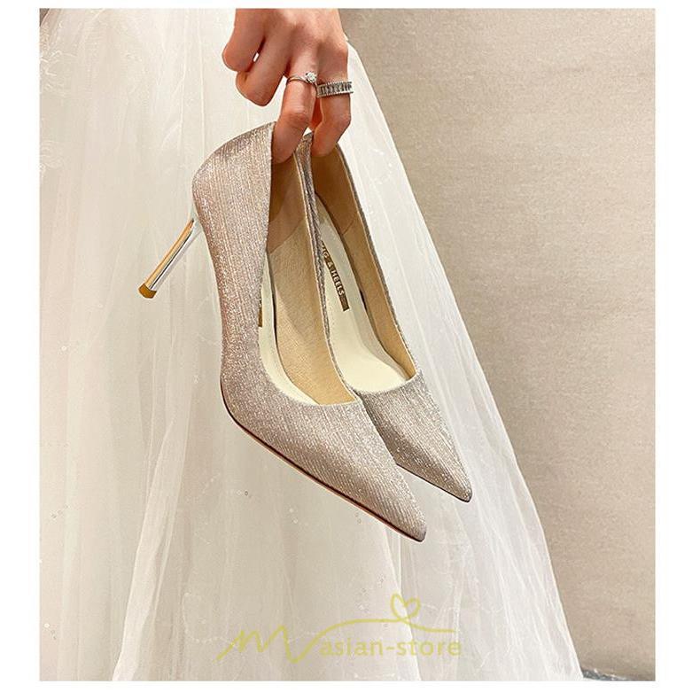 パンプス | 結婚式 ハイヒール 可愛い パーティー ヒール 痛くないハイヒール 靴 細見え おしゃれ 歩きやすい ピンク 幅広 シルバー ゴールド きらきら
