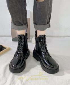 ショートブーツ | ブーツ レディース レースアップブーツ 履きやすい 卒業式 袴ブーツ 送料無料 スムース つやあり 美脚 編み上げ ブラック 黒 つや消し