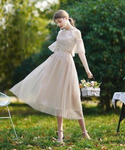 大人 | パーティードレス ドレス 結婚式 ミモレ丈 フォーマル ワンピース レース 袖あり 同窓会 謝恩会 二次会 綺麗 成人式 披露宴 スカート