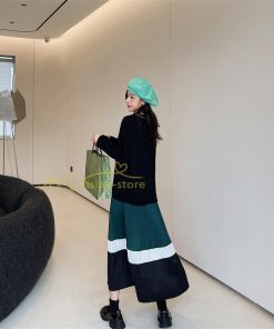 マキシ | 切り替えワンピース ドッキングワンピース 秋 レディース 裾プリーツワンピース ロングワンピース ゆったり 大きいサイズ 長袖 可愛い 秋物 大人 30代50代