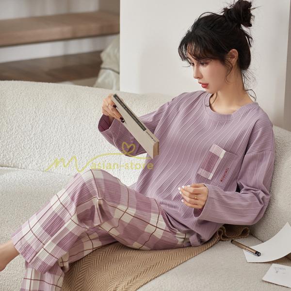 パジャマ ルームウェア | パジャマ ルームウェア レディース 春秋 長袖 パジャマ 綿ルームウェア 20色 上下セット 可愛い ナイトウェア Tシャツ 寝巻き 室内着 ホームウェア ロングパンツ