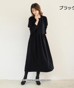 マキシ | ワンピース レディース ウエスト切替 スウェット素材 ロングワンピース タック入 L XL XXL シンプル カジュアル キレイめ 40代 通勤 オシャレ 50代 30代 20代