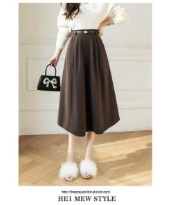 スカート | ロング レディース ロングフレア冬 ミモレ丈 暖かい ボトムス  ロング丈 ベルト付き 2022年秋冬 暖か 通学 通勤 ラシャ