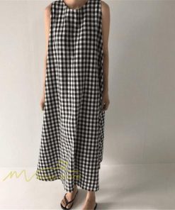 マキシ | ロングワンピース ワンピース ロングワンピ レディース マキシ丈 ワンピ ノースリーブ Aライン 体型カバー チェック柄 ゆったり きれいめ 40代 夏 おしゃれ 30代