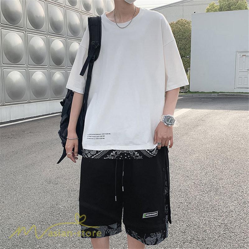 Tシャツ | Tシャツ メンズ 半袖 重ね着風 カジュアル半袖tシャツ 夏新作 メンズスタイル カットソー 上品 切り替え 2XL 大きいサイズ クルーネック 黒 白