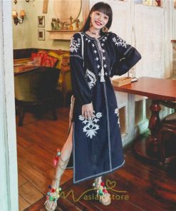 マキシ | ロングワンピース ワンピース エスニック コットンリネン 綿麻 花柄 リゾート 長袖 カジュアル 大人 夏秋 きれいめ 秋新作 スリット 体型カバー ゆったり