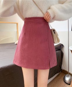 タイトスカート | ミニスリット入り Aラインスカート コーデュロイ ハイウエスト 台形美脚 スカート