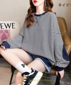 パーカー | トレーナー レディース 長袖 切り替え プルオーバー 大きいサイズ オーバーサイズ ルームウェア ビッグシルエット ボーダー柄 部屋着 お出かけ