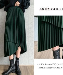ロングスカート | 不規則裾 プリーツスカート ハイウエスト