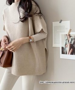 ニット・セーター | ニット レディース セーター 秋冬 春 トップス マント ポンチョ 重ね着風 大人 無地 ニットセーター 上品 サイドスリット プルオーバー ゆったり カジュアル