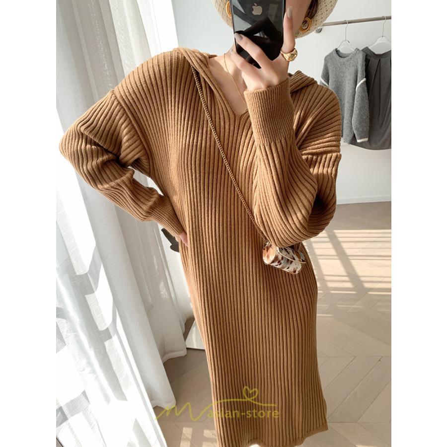ニットワンピース | ワンピース 春 春服 レディース 長袖 ゆったり 秋 冬 ロング丈 可愛い おしゃれ 韓国風 着痩せ お出かけ 暖か 体型カバー 韓国ファッション