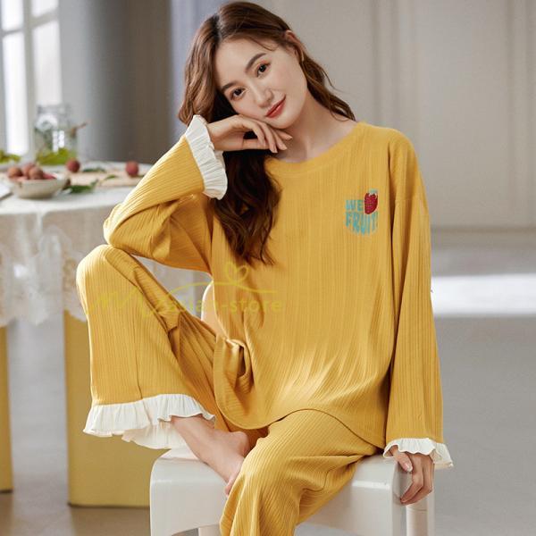 パジャマ ルームウェア | パジャマ ルームウェア レディース 春秋 長袖 パジャマ 綿ルームウェア 20色 上下セット 可愛い ナイトウェア Tシャツ 寝巻き 室内着 ホームウェア ロングパンツ