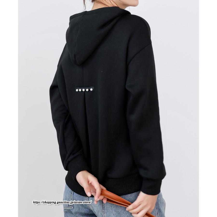 パーカー | バックパール プルオーバー 長袖 バックタック トレーナー レディース フェイクパール ゆったり フード付き 裏起毛 防風 厚手 防寒 秋冬 あったか