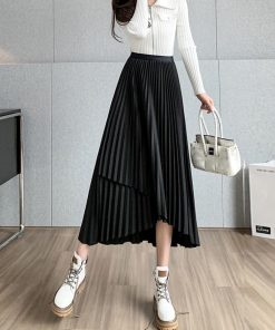 ロングスカート | 不規則裾 プリーツスカート ハイウエスト