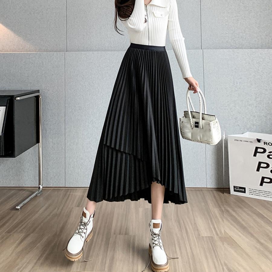ロングスカート | 不規則裾 プリーツスカート ハイウエスト