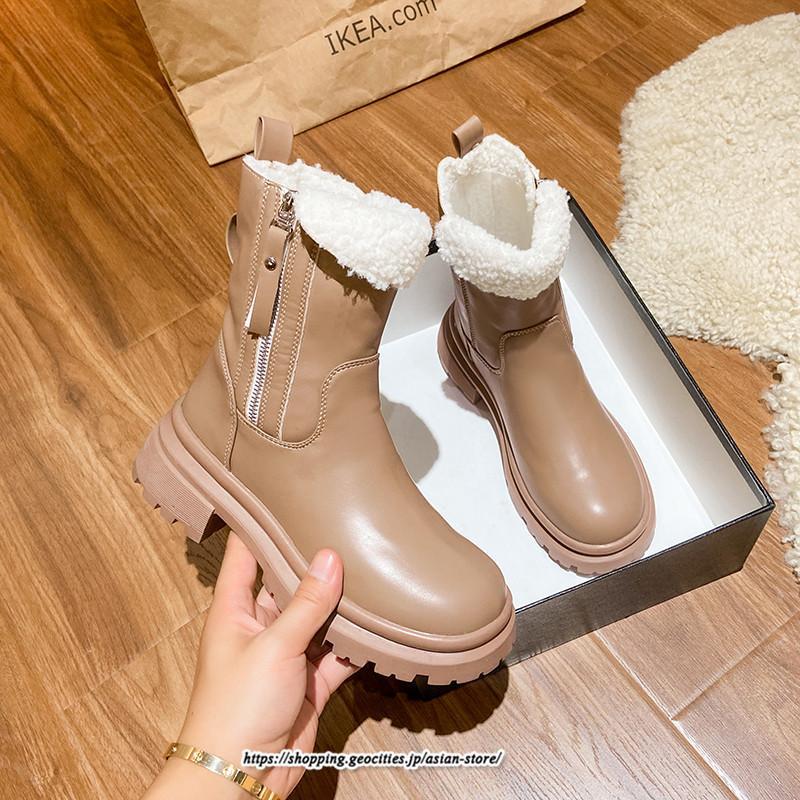 ブーツ | ムートンレディース 靴 裏ボア 裏起毛 シューズ サイドジップ 秋冬 暖か 防寒 疲れない 20代30代40代50だい 歩きやすい ファスナー 痛くない