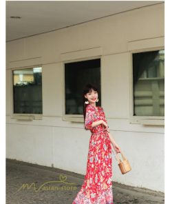 マキシ | ロングワンピース 五分袖 夏ワンピース 秋新作 Aラインワンピース マキシワンピース 花柄 プリント 旅行 ダンス ワンピース 30代40代 舞台 可愛い リボン