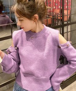 ニット・セーター | レディース カジュアル 肩開き オフショルダーニット トップス 肩出し ニットセーター プルオーバー 長袖 ショット丈