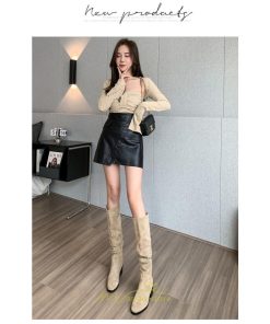 スカート | レディース PUレザー ハイウエスト ミニ丈 スリム タイト 秋 冬 ボトムス カジュアル 大人 可愛い おしゃれ お出かけ フェミニン きれいめ デイリー