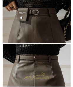 スカート | ミニレディース ミニスカ フェイクレザー ボトムス ハイウエスト タイト 秋冬 スタイリッシュ ベルト付き 可愛い カジュアル 大人 お洒落