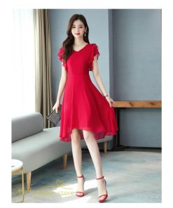 ミディアム | ミディアムワンピース レディース 着痩せ 半袖 大きいサイズ ワンピース Vネック 無地 エレガント 二次会 お呼ばれ きれいめ 40代 新作 20代 夏 膝丈 30代