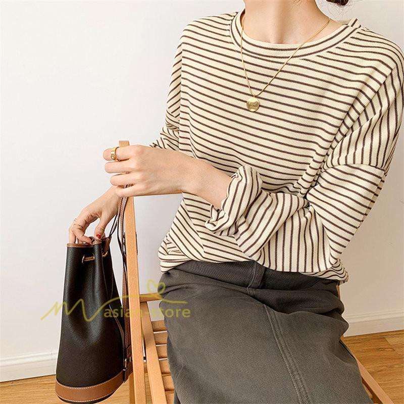 tシャツ・カットソー | Tシャツ レディース トップス 長袖 カットソー ボーダー シンプル ボートネック ストライプ柄 20代30代40代50代 着回し 通勤通学 お出かけ カジュアル 着痩せ