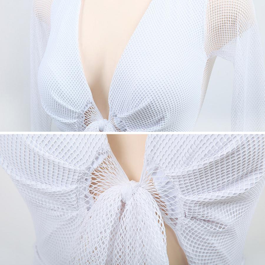 ビキニ | カシュクール 長袖 体型カバー メッシュ 背中見せ【ネ Vネック ワンピース 水着 オールインワン 水着 セクシー 水着 レディース