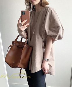 シャツ・ブラウス | ブラウス 半袖 Tシャツ 五分袖 レディース 夏物 トップス パフスリーブ 無地 可愛い ゆったり 20代30代 丸ネック 40代50代 体型カバー オフィス OL 大人