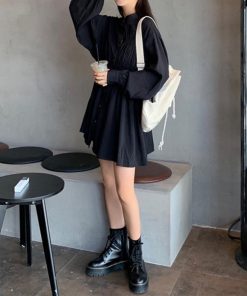 シャツ・ブラウス | レディース 春夏長袖 チュニックワンピ シャツブラウス 白 シャツワンピース ウエストマーク ミニワンピース