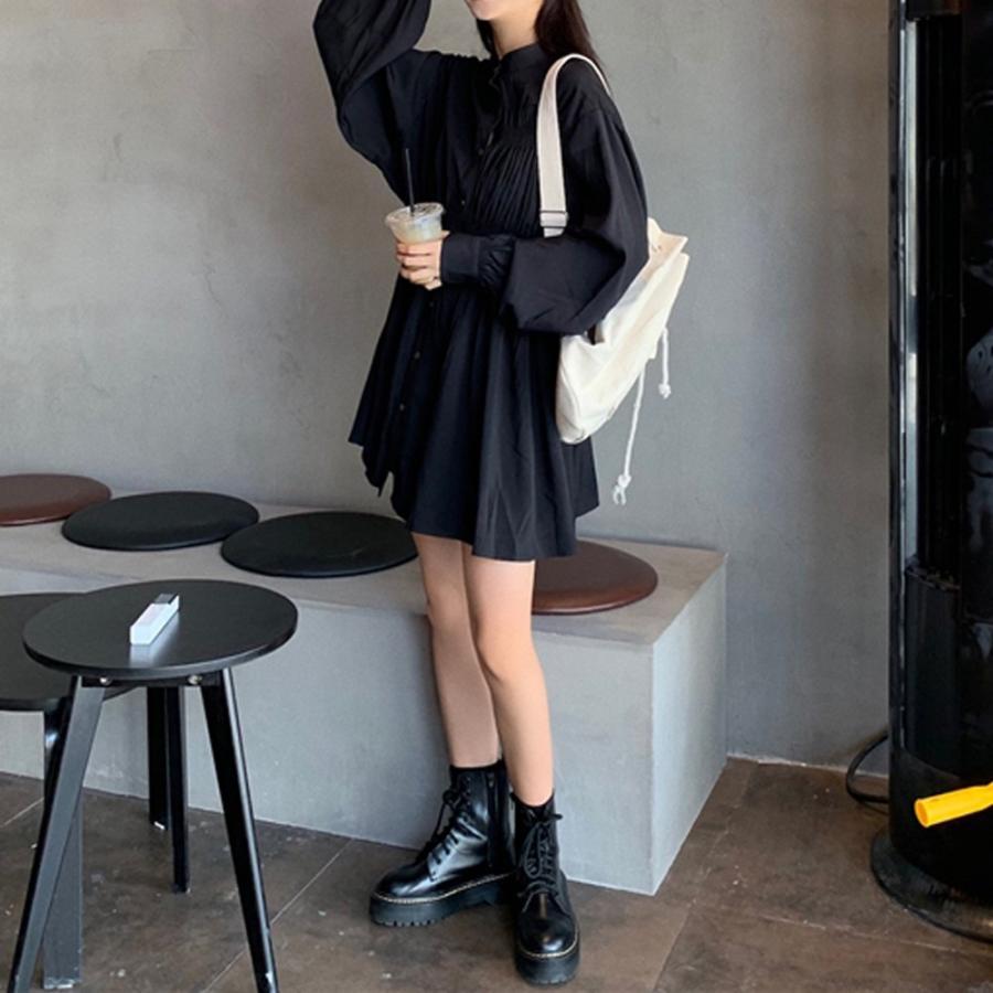 シャツ・ブラウス | レディース 春夏長袖 チュニックワンピ シャツブラウス 白 シャツワンピース ウエストマーク ミニワンピース