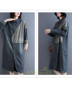デニムワンピース | ワンピース 長袖 シャツワンピース デニムシャツ ジャケット 前開き 無地 Aラインワンピ ロングワンピ ワンピ スリム 20代30代40代 可愛い