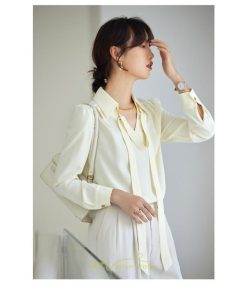 シャツ・ブラウス | ブラウス レディース シャツ トップス Vネック 長袖シャツ 無地 オフィス カジュアル おしゃれ シフォン 着痩せ OL リボン 通勤 20代30代40代50代