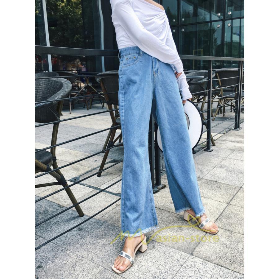 在庫ある | 短納期デニムワイドパンツ レディースボトムスジーンズ 九分丈パンツ デニムボトムス デニムパンツ 春夏秋 薄手 ゆったり 通学通勤 着痩せ ハイウエスト OL 無地