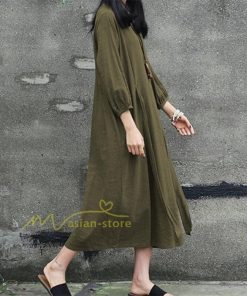 マキシ | 綿麻 リネン ワンピース ロング 長袖 無地 レディース ロング丈 体型カバー ゆったり 秋服 ファッション 着痩せ お出かけ カジュアル 20代30代40代 通勤通学