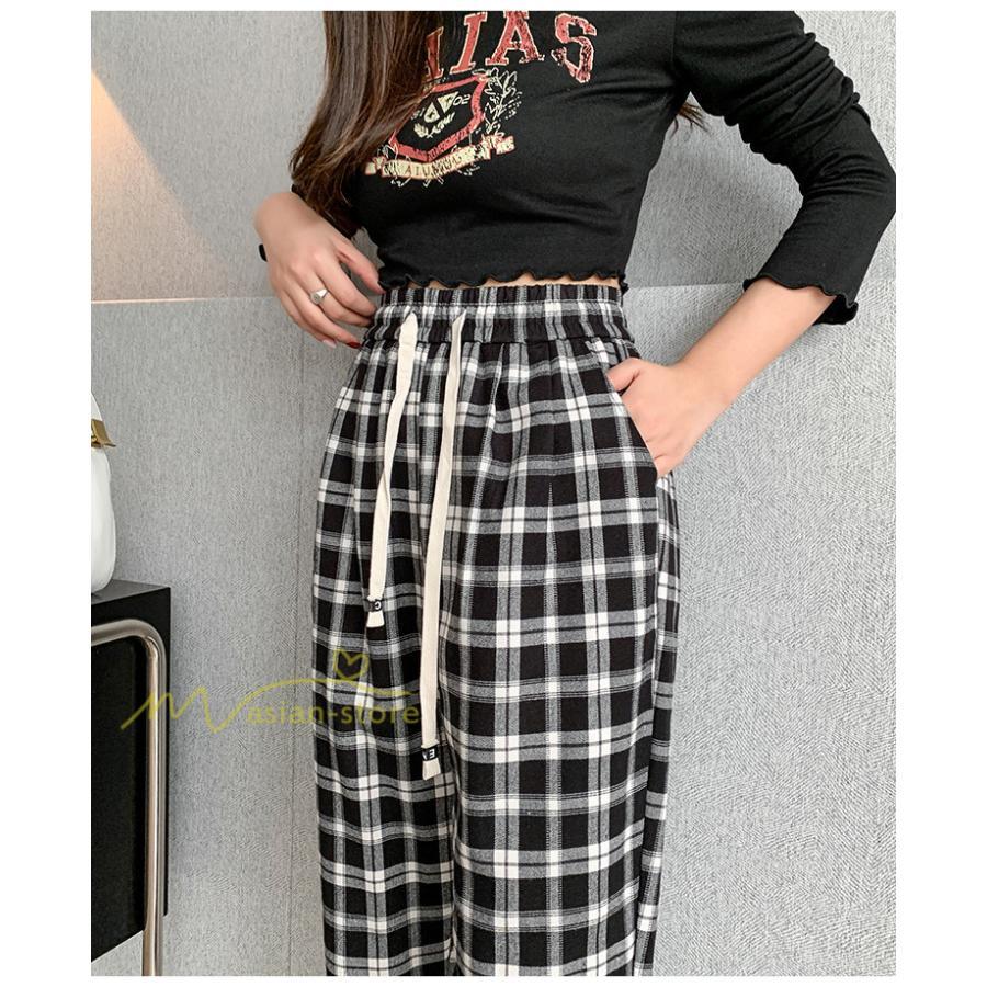 ワイドパンツ | レディース パンツ ゆったり 秋冬 コーデ カジュアル チェック柄 20代 30代 着痩せ 体型カバーロング丈 お出かけ ウエストゴム 50代 40代