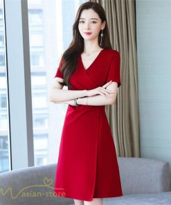 ミディアム | ワンピース レディース 無地 Vネック 半袖 カジュアル おしゃれ エレガント 上品 春 夏 新作 レディースワンピース サマーワンピース 膝丈 きれいめ お出かけ