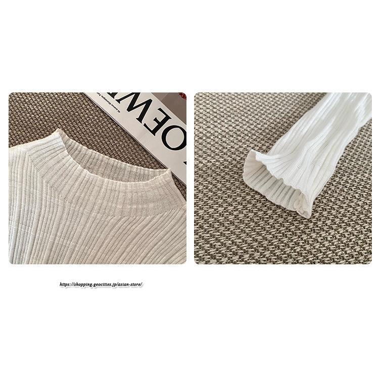 ニット・セーター | カットソー ニット レディース リブニット 長袖 秋冬 春 トップス スリム ストレッチ インナー 無地 プルオーバー 着痩せ 長袖ニット 通学通勤 長袖カットソー