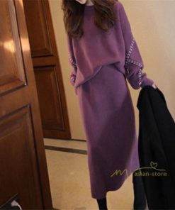 セットアップ | ニットレディース 40代 秋冬 長袖 ニット セーター スカート無地 ロング丈 オシャレ オシャレ韓国風 2点セット オフィス カジュアル