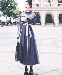 オールインワン | 長袖 ロング ウエストマーク ワンピース ミモレ丈 体型カバー ワンピース 着やせ 春秋 シャツワンピース おしゃれ レディース