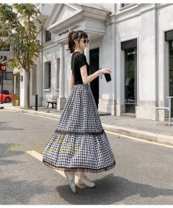 スカート | 2022年春新作 レディース ディース ボトムス チェックロング丈 ウエストゴム チェック柄 春 20代30代40代 通勤通学 カジュアル レトロ風 夏