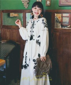 マキシ | ロングワンピース ワンピース エスニック コットンリネン 綿麻 花柄 リゾート 長袖 カジュアル 大人 夏秋 きれいめ 秋新作 スリット 体型カバー ゆったり