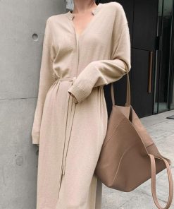 ワンピース | キーネック 大人 おしゃれ ロングワンピ 秋冬 シンプル 上品 ニットレディース セーター暖かい