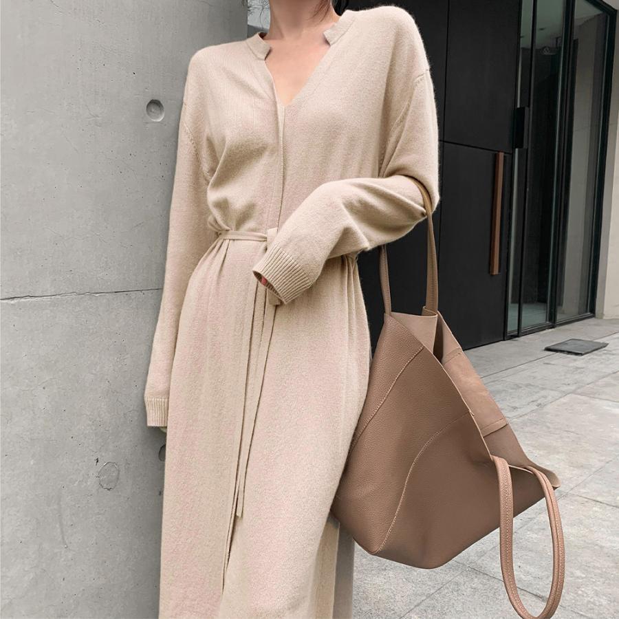 ワンピース | キーネック 大人 おしゃれ ロングワンピ 秋冬 シンプル 上品 ニットレディース セーター暖かい