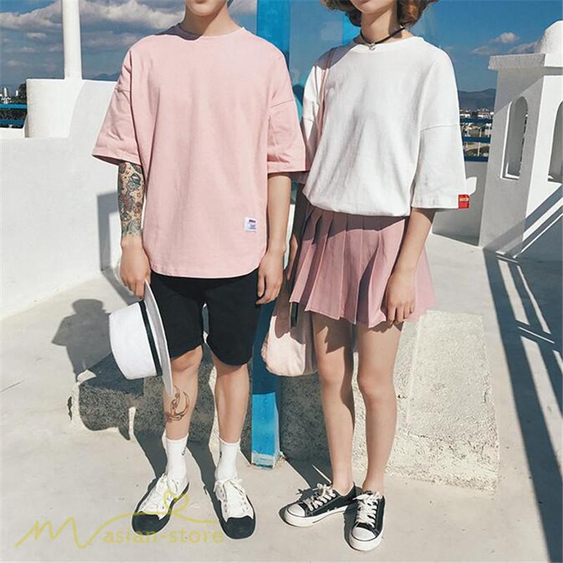 tシャツ・カットソー | Tシャツ カットソー 男女兼用 シンプル ゆったり 夏新作 サマー トップス レディース メンズ クルーネック おしゃれ 4色 黒 ピンク 白 カーキ 大きいサイズ