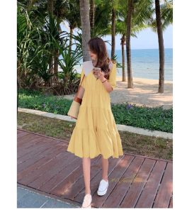 ミディアム | Aラインワンピース レディース 半袖 ロングワンピース ドールカラー ガーリー バイカラー きれいめ カジュアル ファッション 着痩せ 30代 20代 女性着 半袖