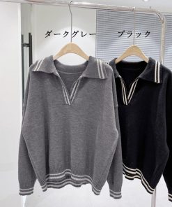 ニット・セーター | ポロカラーニットトップス レディース秋冬