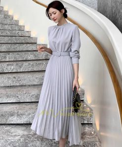 マキシ | ワンピース レデイース ロング丈 長袖 プリーツ ベルト付き 春夏 おしゃれ きれいめ 通勤 二次会 大人 20代 着痩せ 秋新作 30代 40代 エレガント カジュアル